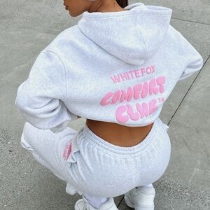 White Fox Gray and Pink Hoodie